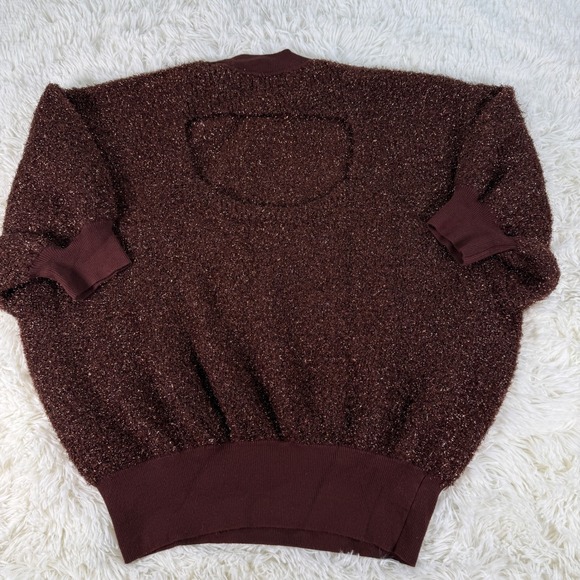 Maeve Violetta Brown Metallic Tinsel Knit Sweater Dolman Sleeve XL Festive Cozy - Picture 3 of 14